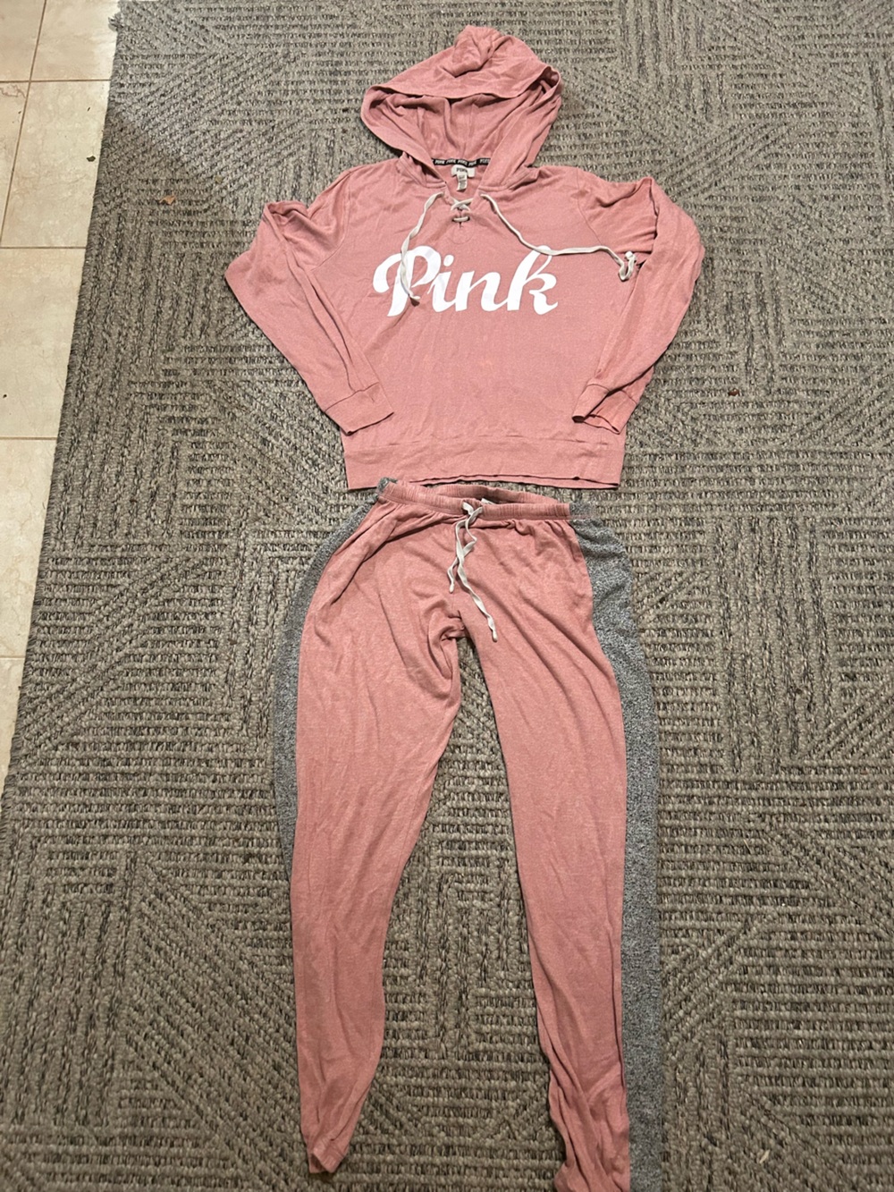 Pink Women’s Sz S Pink & Grey Loose Oversized Loungewear Lounge Wear Set